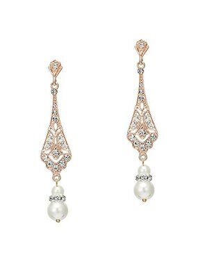 1920s Vintage Wedding Pearl Dangle Drop Earrings Art Deco Gatsby
